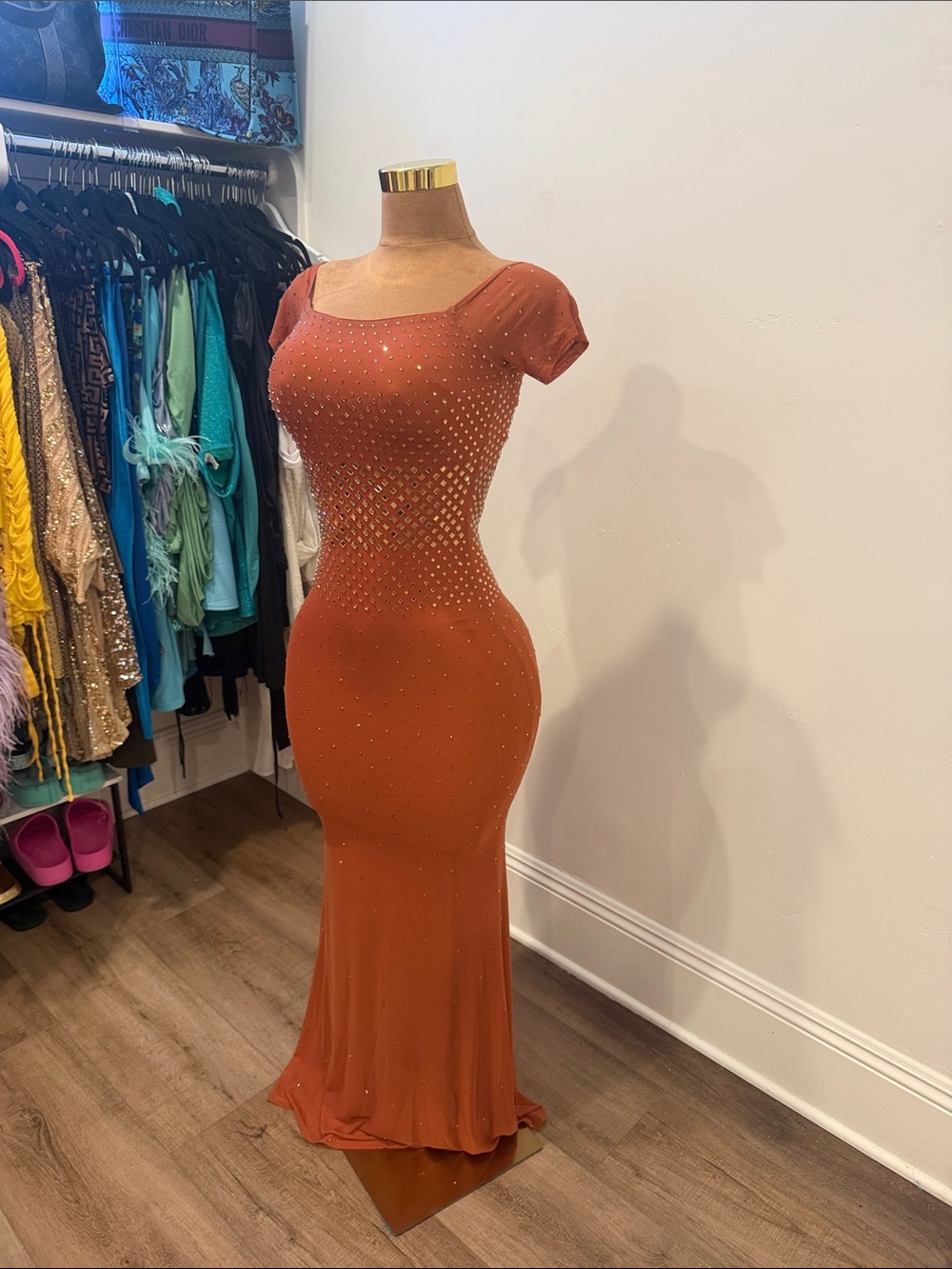 Fashion Nova Rust Embellished Maxi Dress